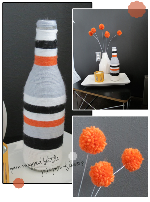yarn poms and bottle